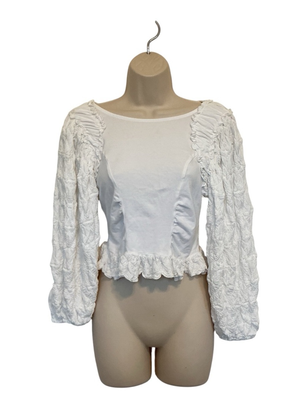 Free People Olivia Top Balloon Sleeves Cropped Ruffle Blouse Size XL Boho - Picture 4 of 10